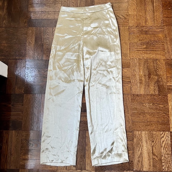Pale Gold Metallic Satin Wide Leg Pants - Picture 2 of 8